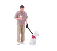 Oshhni 1:64 Dog Walking Boy Figure Miniature Diorama Model Figure Sand Table Centerpiece Miniature Resin Figurine for DIY Project