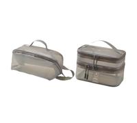 Oshhni 2 Pieces Mesh Makeup Bag Cosmetic Brush Organizer Make up Organizer Toiletry Bag for Vacation, Gray