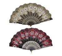 Oshhni 2x Folding Hand Fan Elegant Handmade Folding Handheld Fan for Costume Weddings, Red and Gold