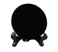 Oshhni Black Obsidian Disc Feng Shui Mirror with Stand Home Desk Decor Round Plate Yoga Flat Disk Mini Obsidian Scrying Mirror, Diameter 18cm