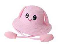Oshhni Bunny Straw Hat Caps Sun Hat Cute Protection with Ears Moving Sunscreen Hat Fisherman Caps for Festivals Parties Fancy Dress Trips Women, Pink