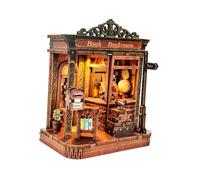 Oshhni DIY Wooden Miniature Dollhouse Desktop Decor Handmade Tiny Building Ornament with Light Handmade Doll House for Birthday Gift, Bookstore