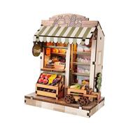 Oshhni DIY Wooden Miniature Dollhouse Desktop Decor Handmade Tiny Building Ornament with Light Handmade Doll House for Birthday Gift, Fruit Shop