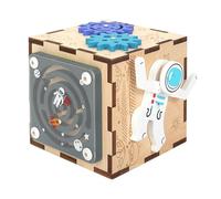 Oshhni Kids Activity Cube Early Education Toy Birthday Gift Shape Sorter Wooden Sensory Toy Cube, Astronaut