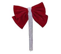 Oshhni Ladies Bow Tassel Hair Clip Headwear Big Bows Rhinestone French Glittering Jewelry Gift Elegant Hairpin for Engagement Valentine'S Day, Red