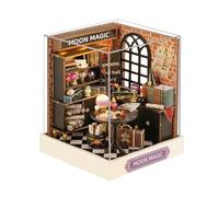 Oshhni Miniature House Kits DIY Mini Doll House Crafts Dust Cover Built-in Led Birthday Gift for Girl, Moon