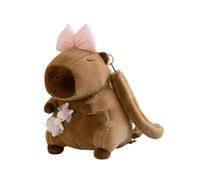 Oshhni Plush Capybara Backpack, Cute 13.8 inch Capybara Stuffed Animal for Party, Birthday Gift, Pink Bow