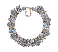 Oshhni Retro Chunky Choker Rhinestone Necklace Gift for Mom Costume Jewelry Bib Necklace, Light Blue