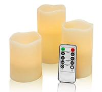 OSHINE Flameless Flickering LED Battery Candles: Set of 3 Ivory, D3.15 x H4, 5", 6" Real Wax Operated Faux Flame with Remote Control Timer Function, Flickering Candle for Festival, Home Decoration
