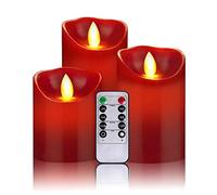 OSHINE LED Candles, Battery Candles, 300+ Hour Decorating Pillars, Set of 3, 10 Buttons Remote Control with 24 Hour Timer Function (3 * 1,red)
