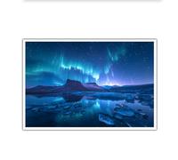 OSHIONARTE Aurora Borealis Canvas Print Poster Glacier Landscape Canvas Wall Art Starry Night Sky Scenery Painting Print for Living Room Decor 40x60cm Frameless