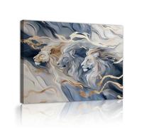 OSHIONARTE Elegant White Lions Wall Decor Modern Abstract Liquid Wild Animal Canvas Print Aesthetic Marble Texture Lion Picture for Living Room 35x45cm Innerframe