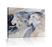 OSHIONARTE Modern Luxury White Lions Canvas Wall Art Liquid Lines Wild Animal Canvas Print Abstract Artwork for Living Room Bedroom Decor 76x101cm Innerframe