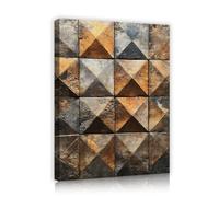 OSHIONARTE Vintage Rustic Geometric Triangles Canvas Wall Art Industrial Distressed 3D Texture Giclee Canvas Print for Bedroom Ready to Hang 45x60cm Innerframe