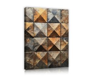 OSHIONARTE Vintage Rustic Geometric Triangles Canvas Wall Art Industrial Distressed 3D Texture Giclee Canvas Print for Bedroom Ready to Hang 76x101cm Innerframe