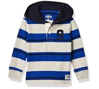 OshKosh B'Gosh Baby Boys' Hooded Rugby Top Shirt, Grey/Blue Stripe, 3 Years
