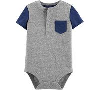OshKosh B'Gosh Baby Boys' Pocket Henley Bodysuit Shirt, Grey/Blue, 9 Months
