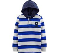 OshKosh B'Gosh Baby Boys' Hooded Rugby Top Shirt, Grey/Blue Stripe, 3 Years