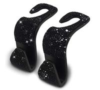 OSIFIT 2PCS Car Seat Hooks - Bling Rhinestone Headrest Hooks with Universal Design - Perfect for Holding Handbags, Clothes, Purses, and Water Bottles - Black