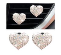 Osilly Car Air Fresheners Vent Clips, 2 Pcs Bling Heart Charm Air Conditioning Outlet Clip, Crystal Rhinestone Diffuser, Sparkly Car Interior Decoration Cute Accessories for Women Girls (White)