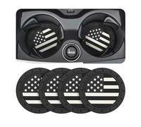 Osilly Car Cup Holder Coasters, 4 Pack American Flag Insert Car Cup Coaster, 2.75 Inch PVC Anti Slip Shockproof Embedded Drink Mat, Car Interior Decoration Accessories for SUV, Truck (Black)