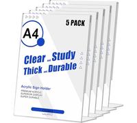 OSIMIG 5 Pack A4 Acrylic Sign Holder, 2mm L-Shaped Display Stand Clear Tilt Poster Menu Holder, Great for Restaurant, Hotel, Documents, Office, Shop