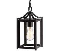Osimir Outdoor Pendant Light, 14" Large Modern Outdoor Hanging Porch Light with Adjustable Chain, Exterior Outdoor Hanging Light in Black Finish and Clear Glass, 2439/1H