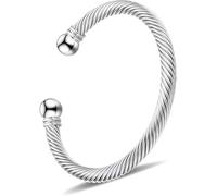 OSIRIDEH2 Stainless Steel Twisted Cable Wire Bracelets Adjustable Open Cuff Bangle Bracelet Vintage Jewelry Gift for Women, 62 mm, Stainless Steel, no gemstone