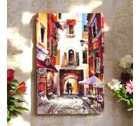 Osiris Trading UK European Holiday Ceramic Art Tile by Brent Heighton 30x20 cm - Wall Decor Ready to Hang | Vibrant Mediterranean Street Scene | Interior Design Art Gift