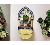 Osiris Trading UK St. Patrick Holy Water Font - Vintage-Style Plastic Water Holder with Gold Accents, Religious Wall Decor