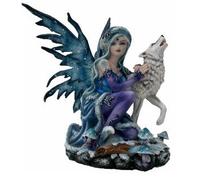 Osiris Trading UK Winter Fairy with Howling Wolf | Hand-Painted Resin Statue | Mystical Snow Fairy Figurine | Gothic Fantasy Decor | Unique Gift for Collectors | 13 x 16 cm