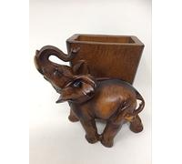 Osiris Trading UK Wood Effect Elephant Pen Holder Pen Pot Container Home Desk Tidy Office Supplies Elephants Collection