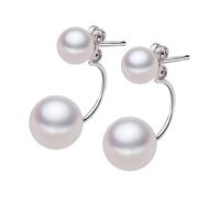 osiuujkw Best Gift Choice Double Pearl Earrings In Premium Silver Wide Applicable Occasions Natural Pearl Stud Earrings For Women, white