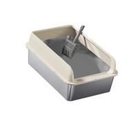 osiuujkw Large Capacity Cat Litter Tray Stainless Steel High Sides Big Cats Effortless Sand Changes With No Dead Ends Pet Supplies For Small And Large Cats Indoor, Khaki, L