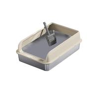 osiuujkw Large Capacity Cat Litter Tray Stainless Steel High Sides Big Cats Effortless Sand Changes With No Dead Ends Pet Supplies For Small And Large Cats Indoor, Khaki, M