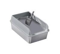 osiuujkw Large Capacity Cat Litter Tray Stainless Steel High Sides Big Cats Effortless Sand Changes With No Dead Ends Pet Supplies For Small And Large Cats Indoor, Light Grey, M