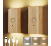 osiuujkw Pridola Wireless Sconce Wood Wall Sconce Night Light with Unique