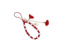 osiuujkw Straps Crystal Flower Pendant Lanyard Romantic Fashion Keychain Strap Hanging Rope Anti-lost Bracelet Car Purse Women, Red