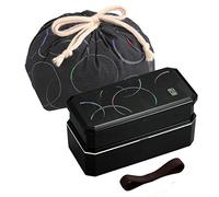 OSK Japanese Bento Lunch Box "Waon" Waves Black with Chopsticks and Carry Bag by PW-6+KB-1