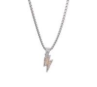 OSKINIA Men's Necklace Dog Tag/Lightning Bolt Natural Crystal Obsidian Pendant Necklace Titanium Steel/With Carbon Fiber/Microencrusted Zircon Protection Jewelry for Men/friend/Father/Brother, Metal
