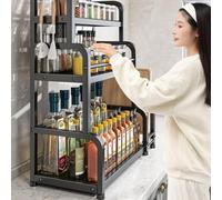 OSKOPWRC Spice Rack Standing, 3 Tier Metal Standing Kitchen Storage Organiser Shelf, Coffee Organiser with Utensil Holder, Chopping Board Holder, Chopsticks Spoon Rack, with 5 Hooks Triple Shi