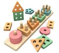 OSLINE Montessori Wooden Shape Sorter Stacking Toys Age 3+ for Toddlers, Kids Preschool Educational Learning Toys, Colour Sorting Puzzles, Birthday Gifts for Kids Boys Girls Presents