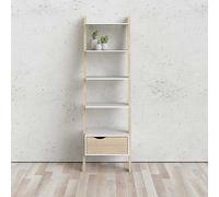 Oslo Leaning Bookcase with 1 Drawer, White Light Oak