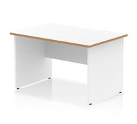 Oslo 1200 x 800mm Scalloped Edge Straight Office Desk White Top Natural Wood Edge White Panel End Leg