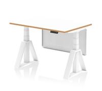 Oslo 1200mm Height Adjustable Office Desk White Top Natural Wood Edge White Frame With White Steel Modesty Panel with Piste Foot