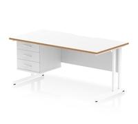 Oslo 1600 x 800 Scalloped Desk White Wood Edge White Cantilever 3D Ped