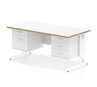 Oslo 1600 x 800 Scalloped Desk White Wood Edge White CM Leg 2D+3D Ped
