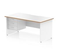 Oslo 1600 x 800 Scalloped Desk White Wood Edge White Panel End 3D Ped