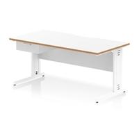 Oslo 1600 x 800mm Scalloped Desk White Wood Edge White CM Leg 1D Ped