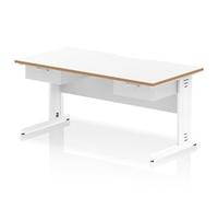 Oslo 1600 x 800mm Scalloped Desk White Wood Edge White CM Leg 2x1D Ped